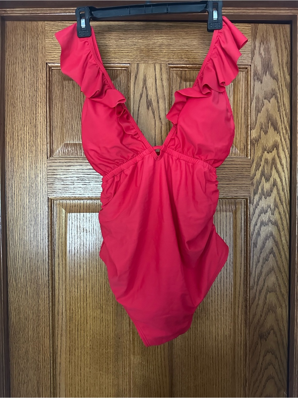 Pinkblush Maternity Ruffled Deep V One-Piece Swimsuit - Bright Red